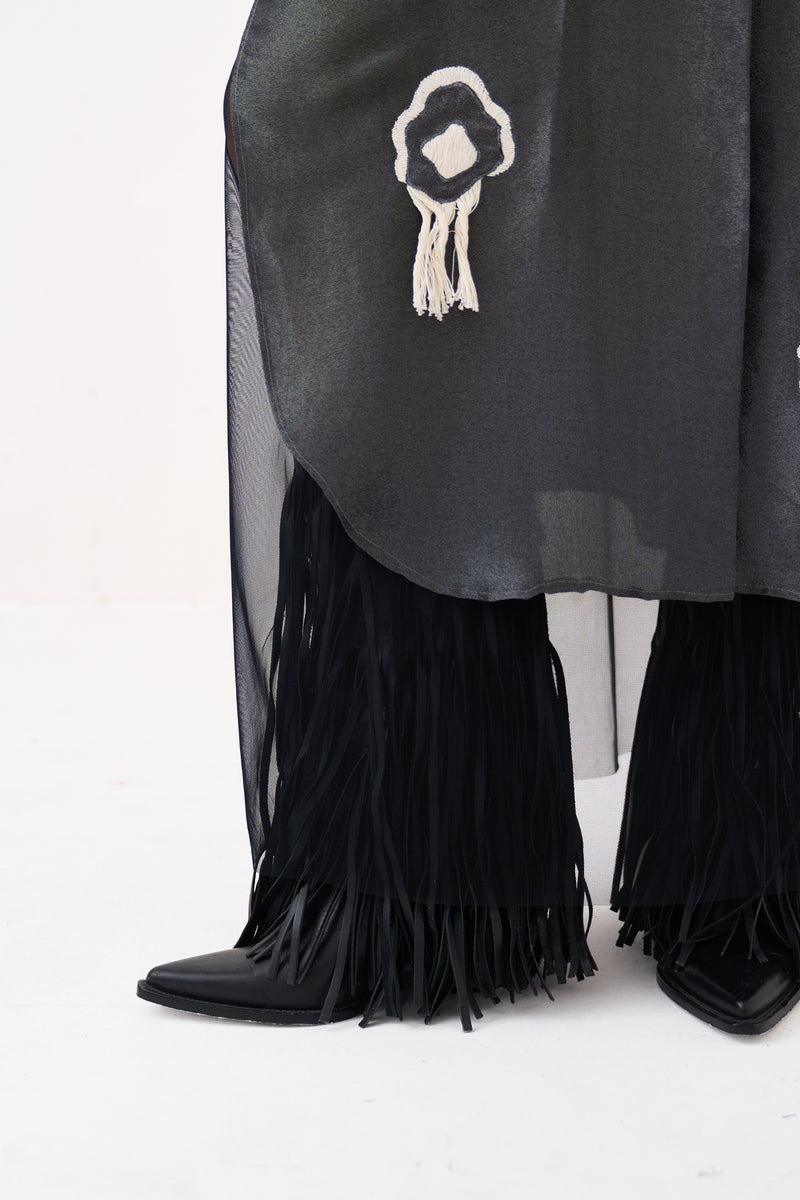 Fringe Bat Sleeve Dress (Slip Included)-Graphite metallic tissue dress by THREE in grey for women Worldwide