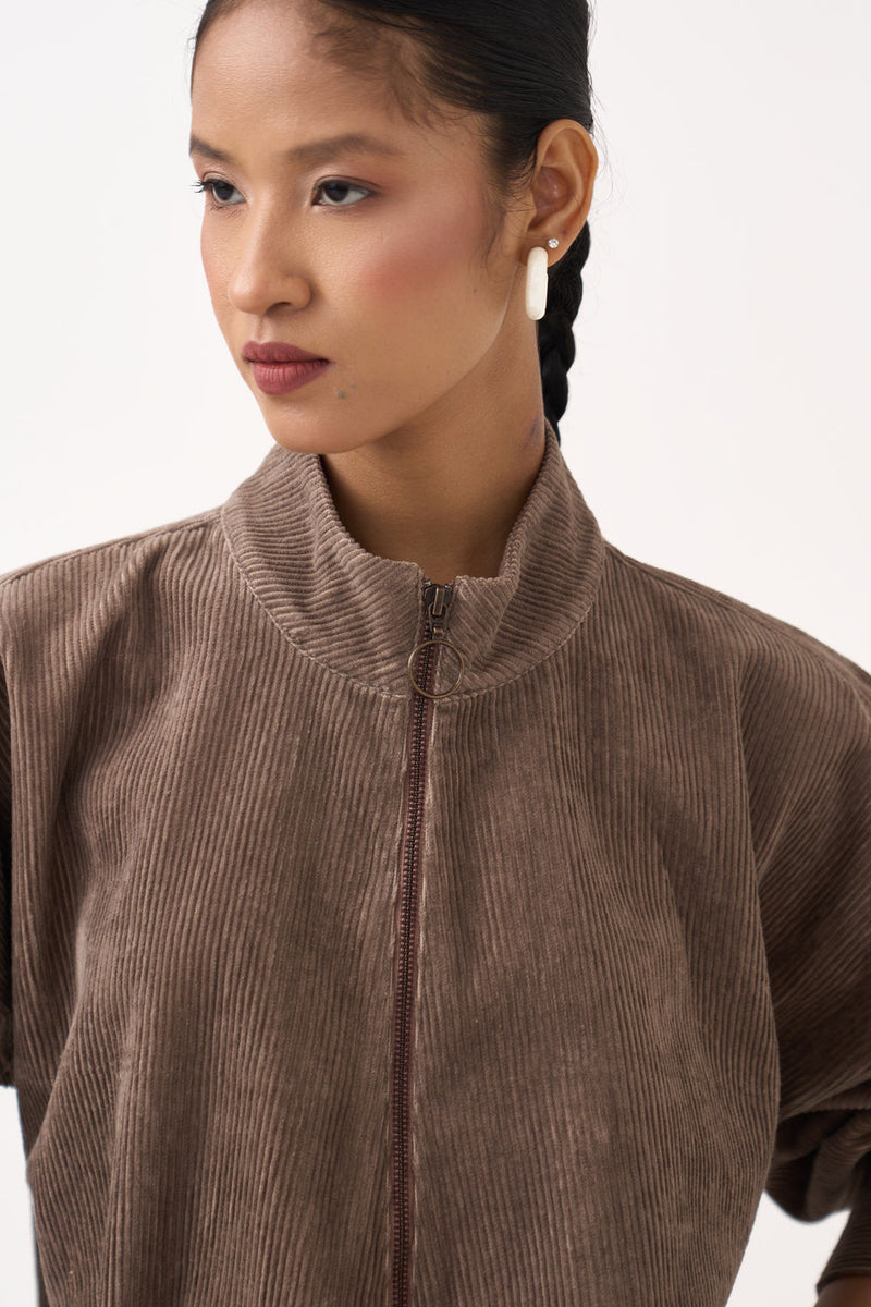 Corduroy Drawstring Top-Umber corduroy top/shirt by THREE in brown for women Worldwide
