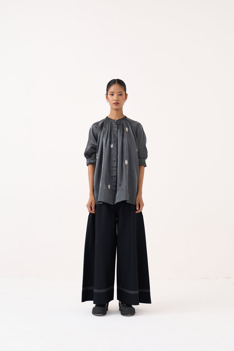 Hand Emb. Peasant Top-Graphite metallic tissue top/shirt by THREE in grey for women Worldwide