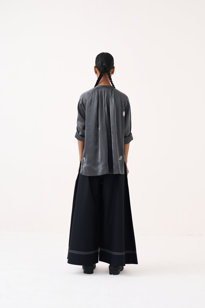 Hand Emb. Peasant Top-Graphite metallic tissue top/shirt by THREE in grey for women Worldwide