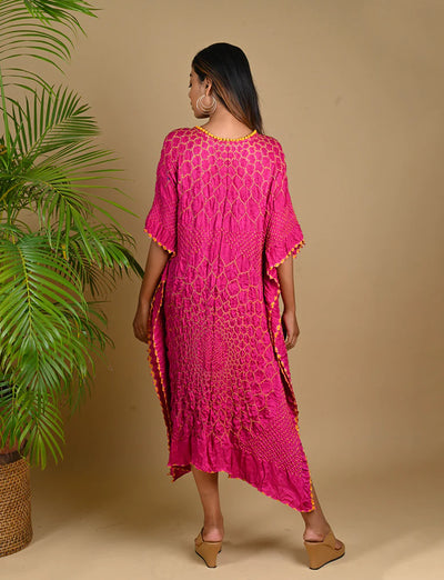 THREE FLOWERS KAFTAN-FUSCHIA PINK