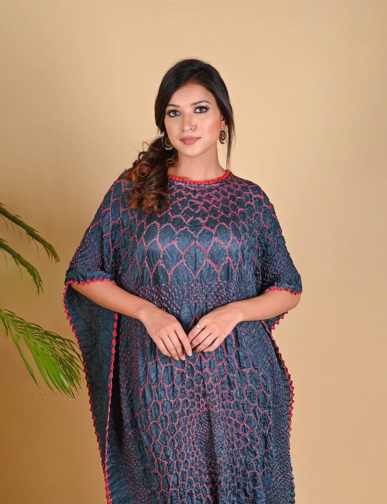 THREE FLOWERS KAFTAN-GREY silk by Dyelogue in grey color for women Worldwide