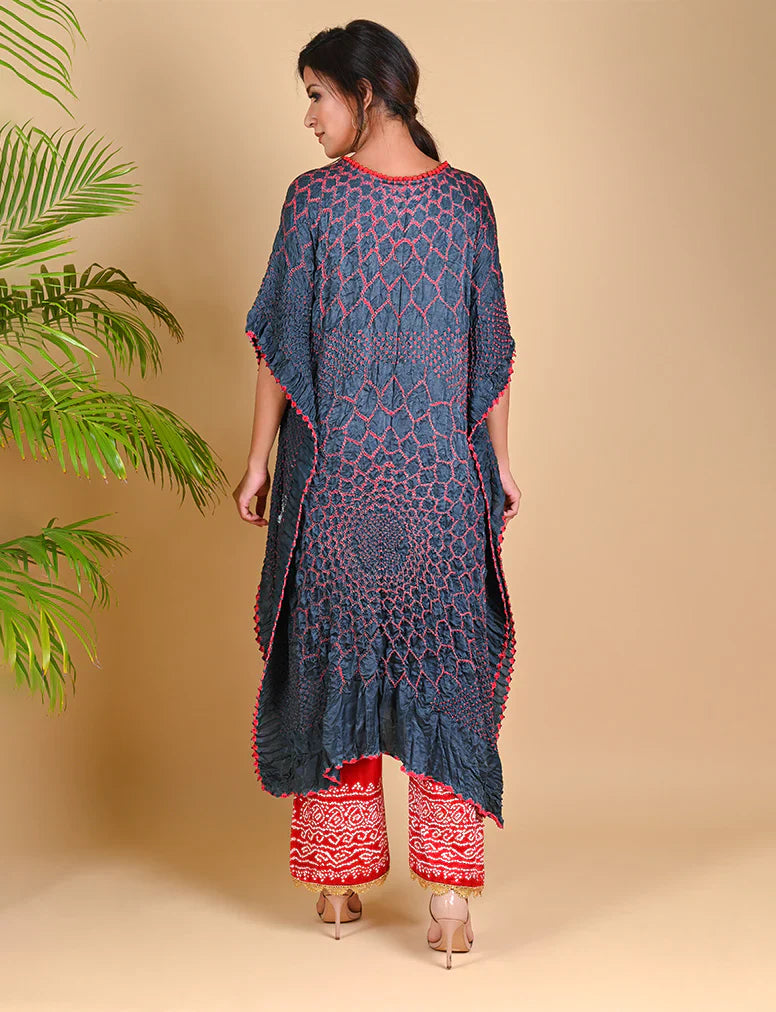 THREE FLOWERS KAFTAN-GREY silk by Dyelogue in grey color for women Worldwide