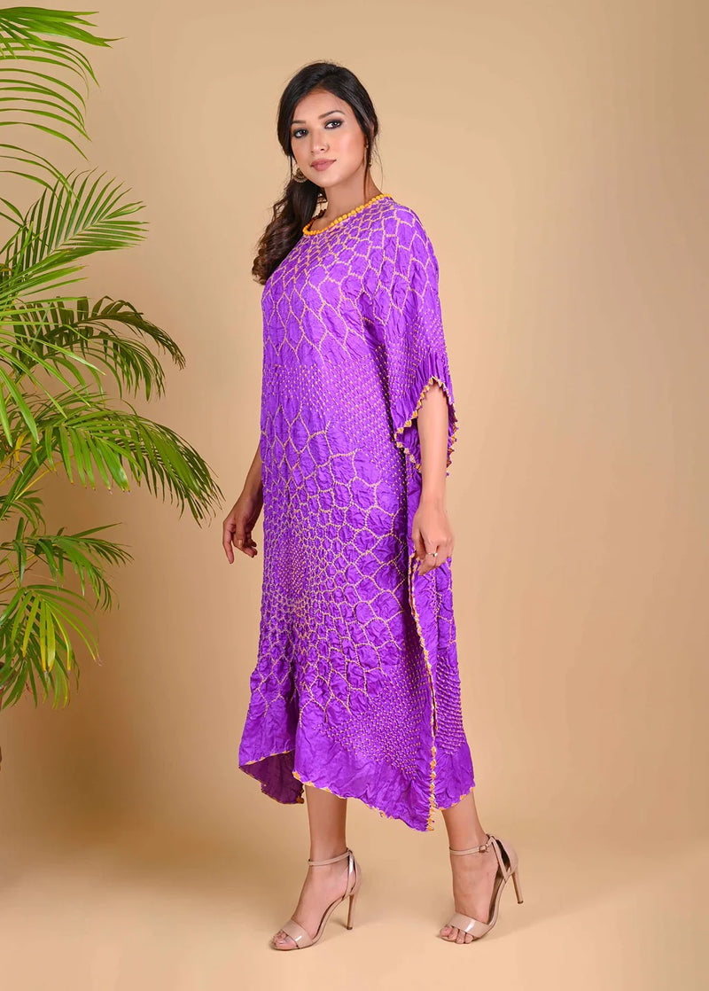 THREE FLOWERS KAFTAN-LAVENDER silk by Dyelogue for women Worldwide