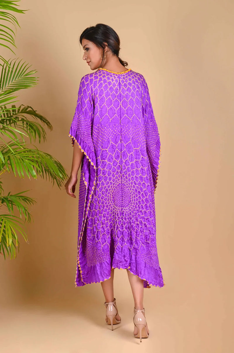 THREE FLOWERS KAFTAN-LAVENDER silk by Dyelogue for women Worldwide