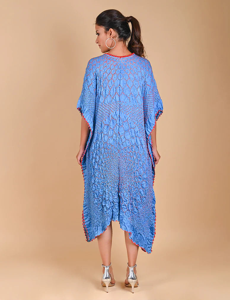 THREE FLOWERS KAFTAN-SKY BLUE silk by Dyelogue in blue color for women Worldwide