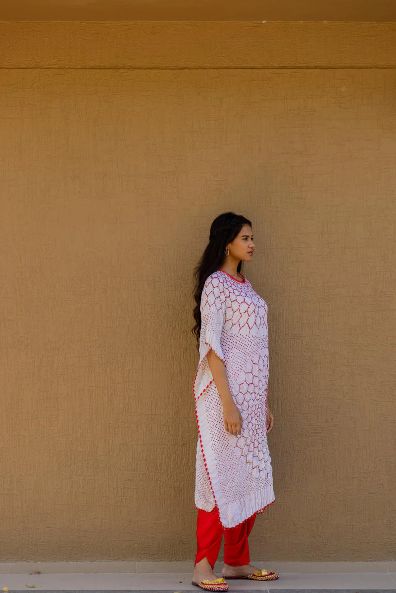 THREE FLOWERS KAFTAN-WHITE silk by Dyelogue in white color for women Worldwide