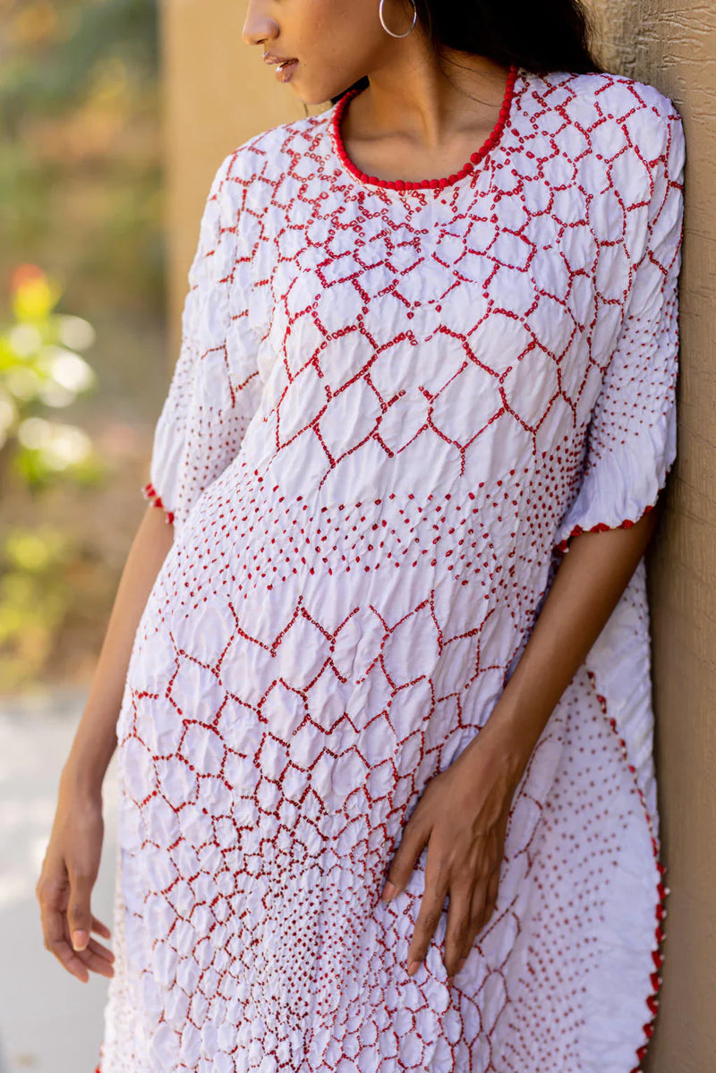 THREE FLOWERS KAFTAN-WHITE silk by Dyelogue in white color for women Worldwide