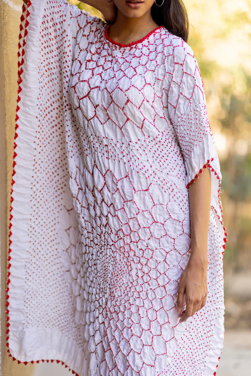 THREE FLOWERS KAFTAN-WHITE silk by Dyelogue in white color for women Worldwide
