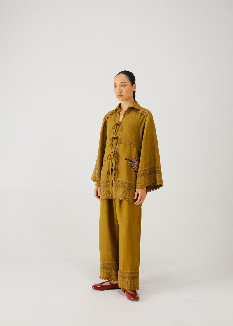 Tie up set-Olive parrot emb. by CORD for women Worldwide