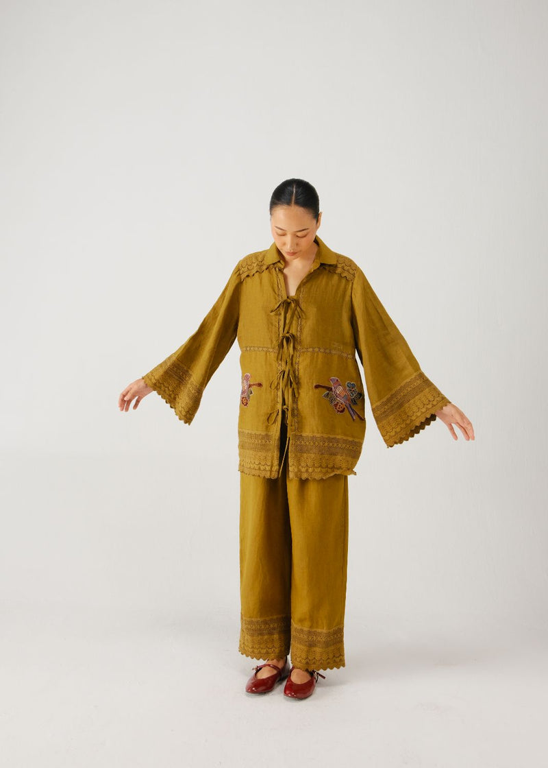 Tie up set-Olive parrot emb. by CORD for women Worldwide