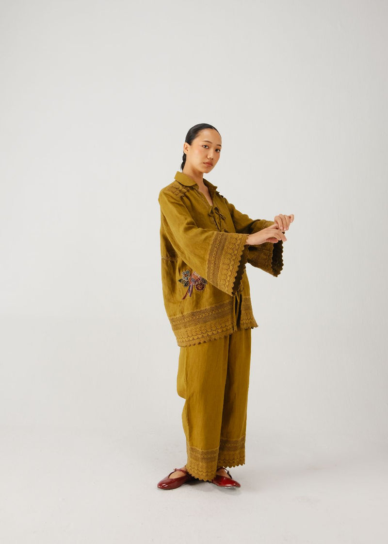 Tie up set-Olive parrot emb. by CORD for women Worldwide
