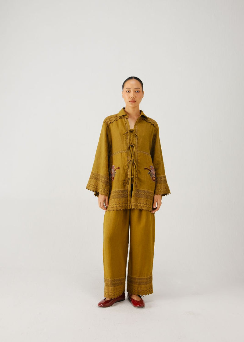 Tie up set-Olive parrot emb. by CORD for women Worldwide