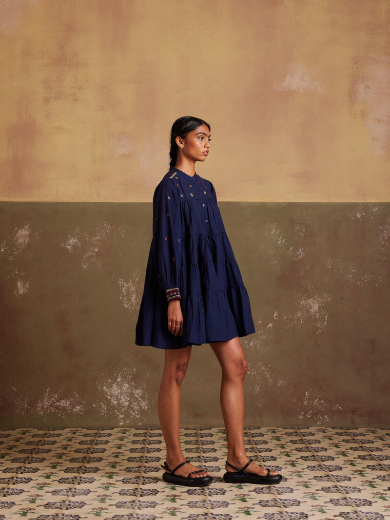 Tier Dress-Indigo cotton by CORD for women Worldwide