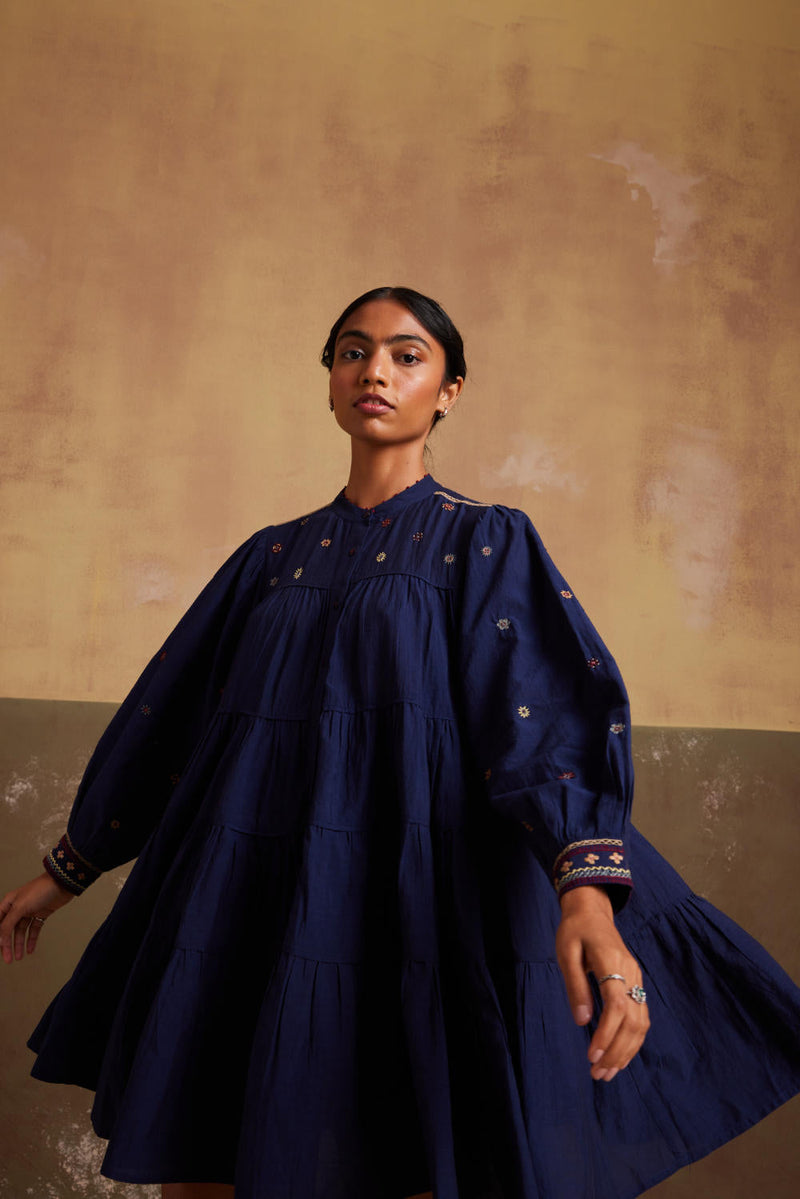Tier Dress-Indigo cotton by CORD for women Worldwide
