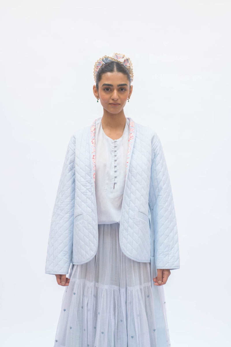 MAYA SKIRT POWDER BLUE by TOKREE in blue color for women Worldwide