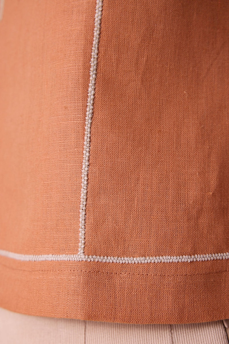 Toni Apricot Embroidered Linen Top