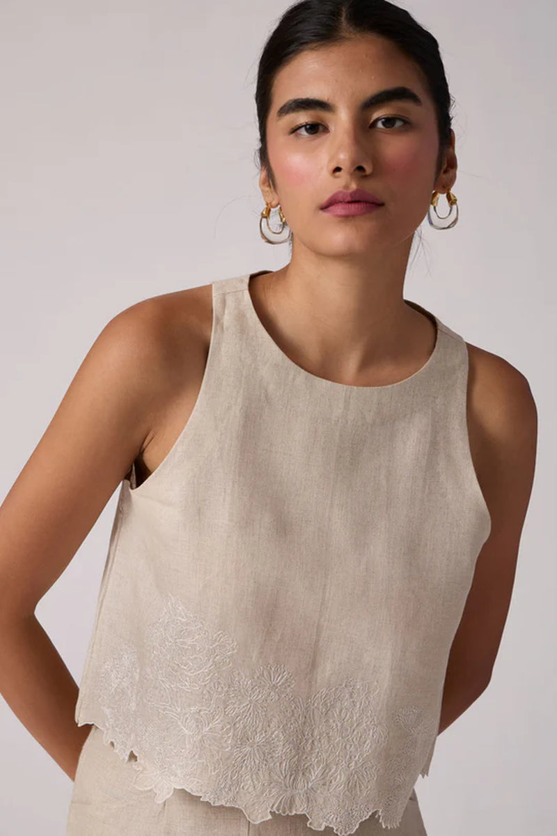 Toni Beige Top 100% linen top/shirt by The Summer House in beige for women Worldwide