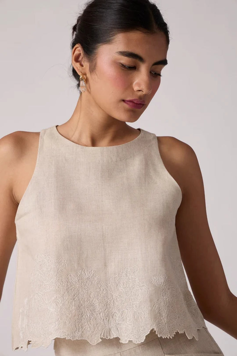 Toni Beige Top 100% linen top/shirt by The Summer House in beige for women Worldwide