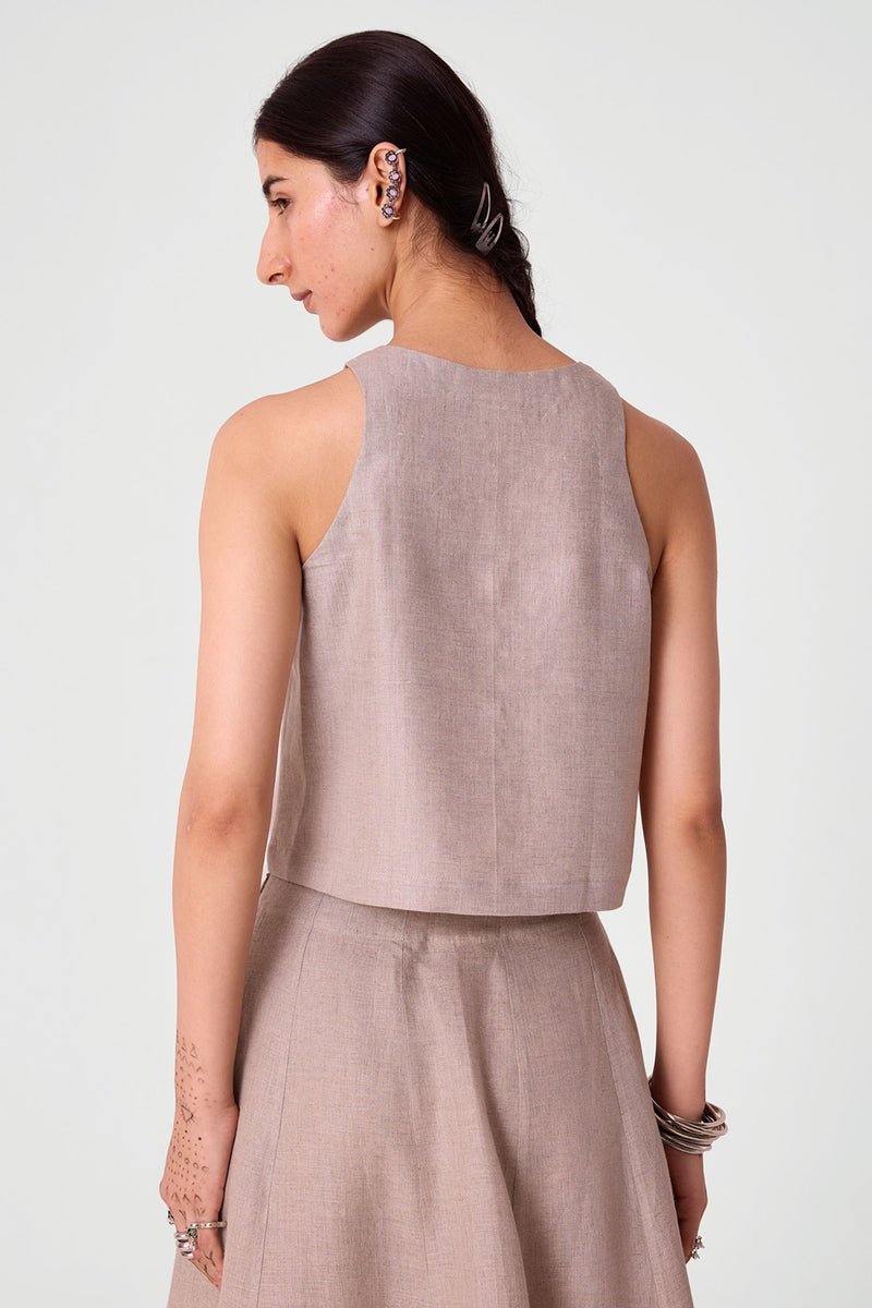 Toni beige Embroidered Linen Top