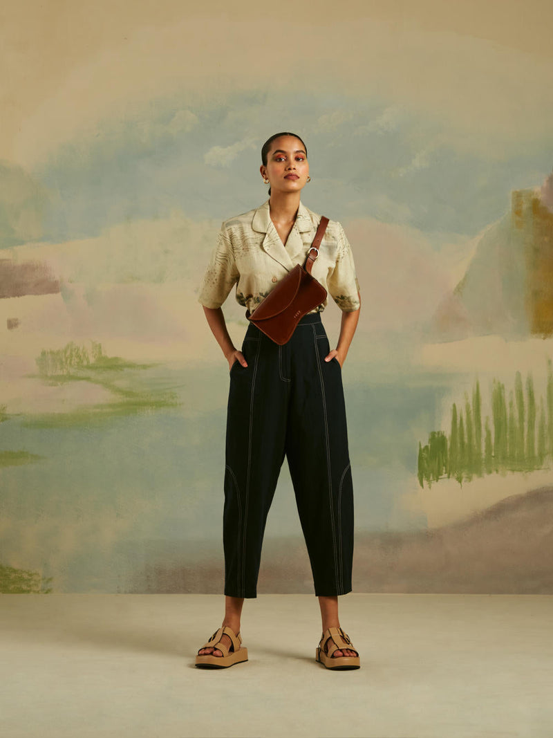 Topstitch Pants - Dark Blue cotton Bottoms by CORD for women Worldwide