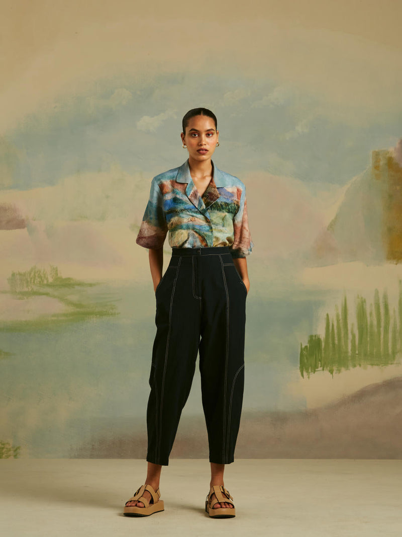 Topstitch Pants - Dark Blue cotton Bottoms by CORD for women Worldwide