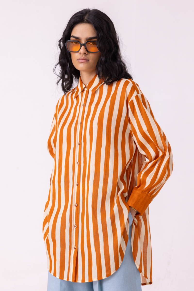 Tori Rust Striped Shirt cotton by The Summer House in rust color for women Worldwide