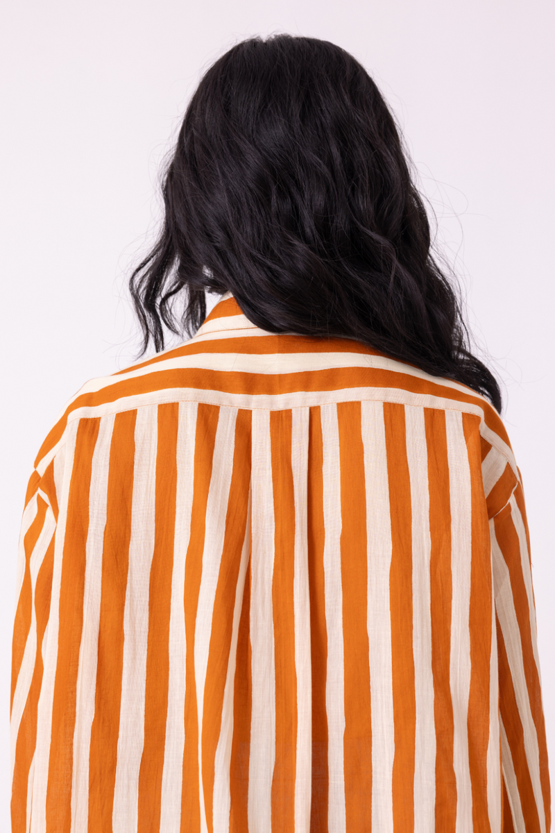 Tori Rust Striped Shirt cotton by The Summer House in rust color for women Worldwide