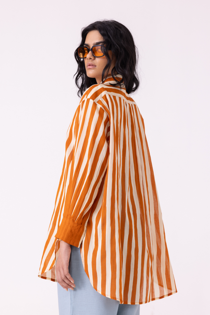 Tori Rust Striped Shirt cotton by The Summer House in rust color for women Worldwide