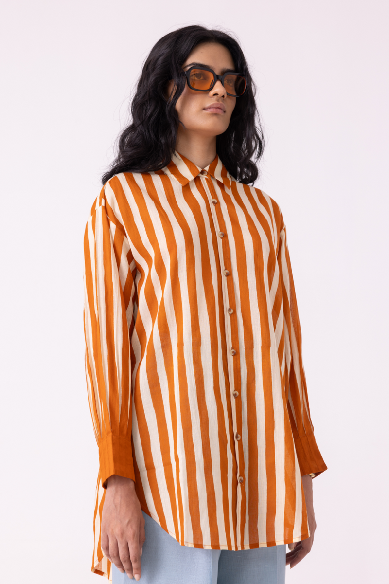 Tori Rust Striped Shirt cotton by The Summer House in rust color for women Worldwide