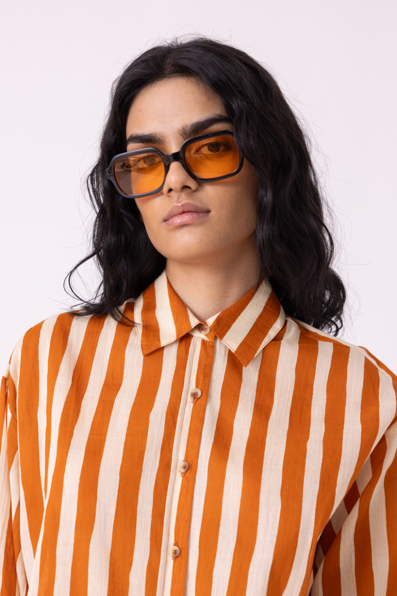Tori Rust Striped Shirt cotton by The Summer House in rust color for women Worldwide