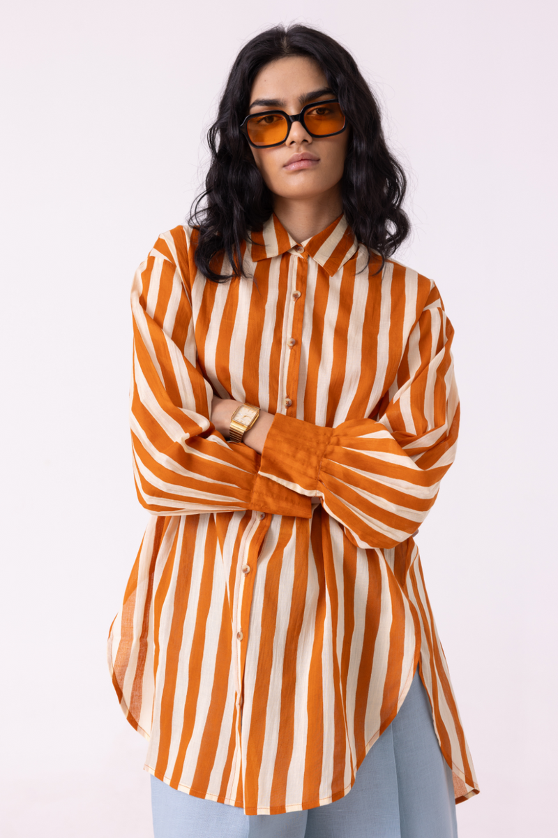 Tori Rust Striped Shirt cotton by The Summer House in rust color for women Worldwide