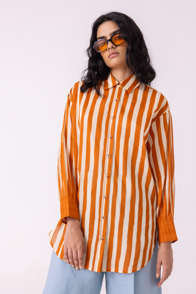 Tori Rust Striped Shirt cotton by The Summer House in rust color for women Worldwide
