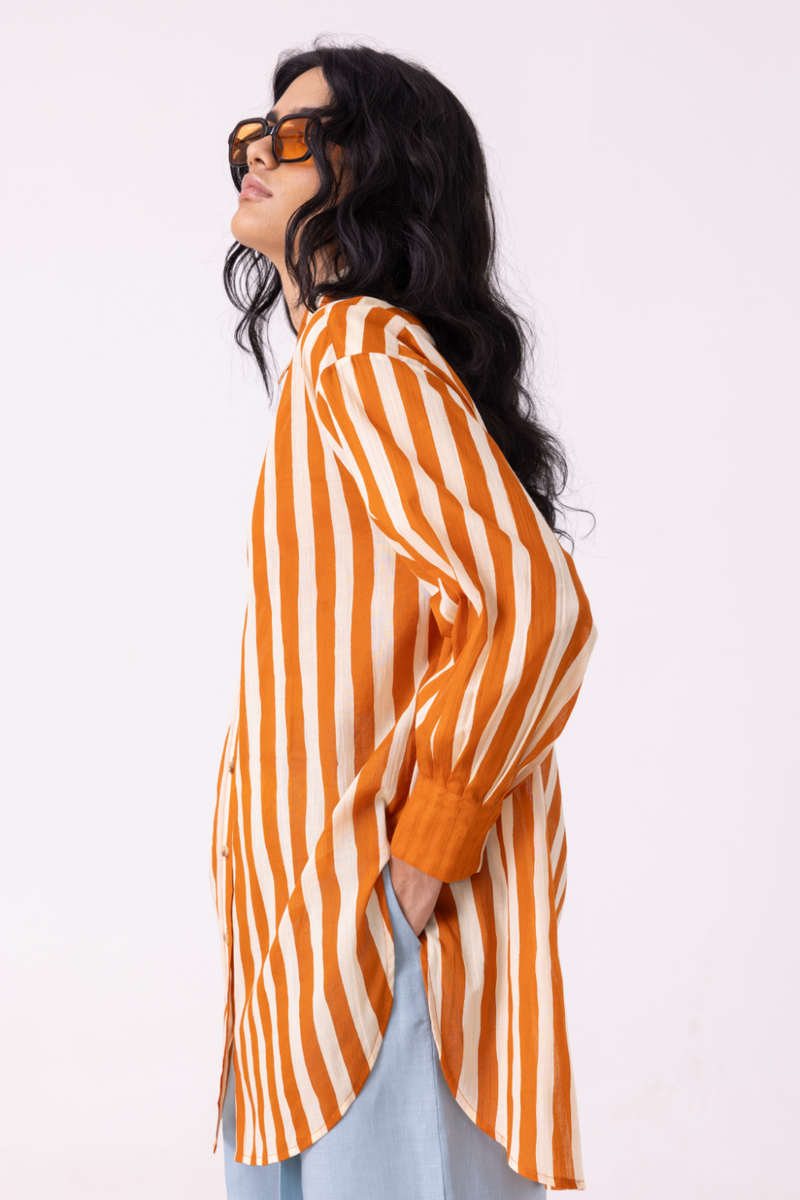 Tori Rust Striped Shirt cotton by The Summer House in rust color for women Worldwide