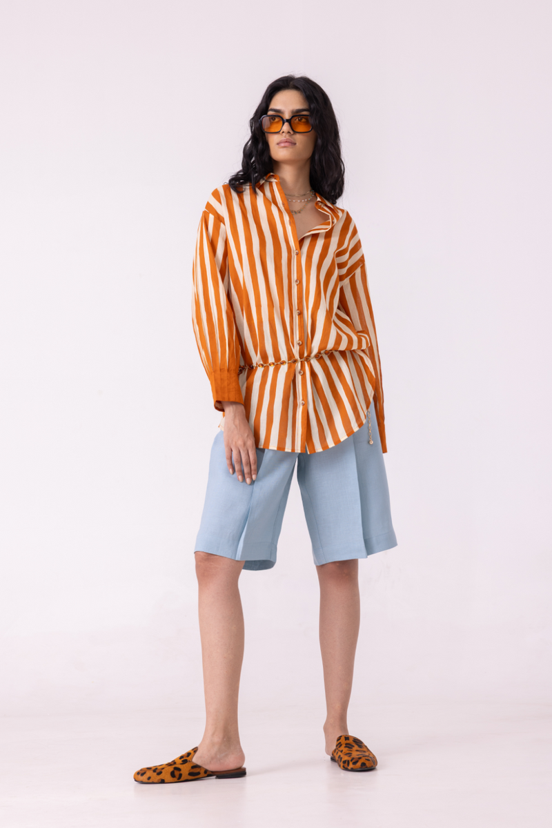 Tori Rust Striped Shirt cotton by The Summer House in rust color for women Worldwide