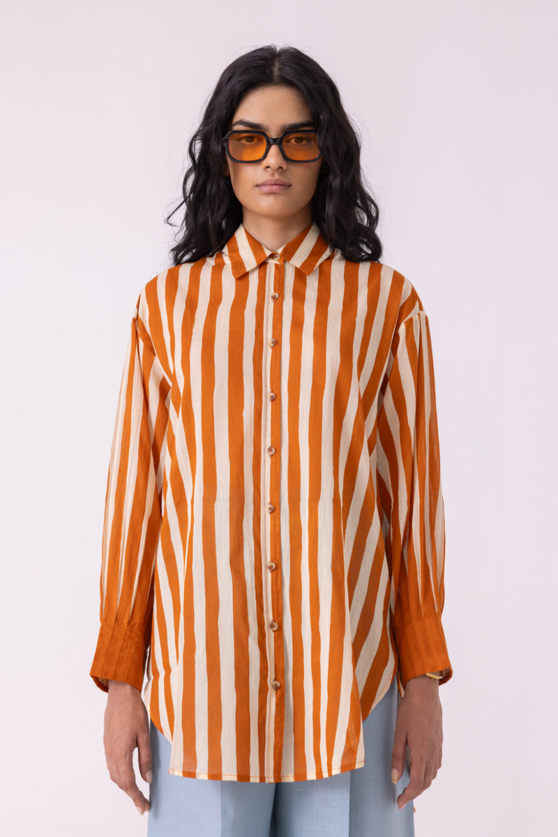 Tori Rust Striped Shirt cotton by The Summer House in rust color for women Worldwide