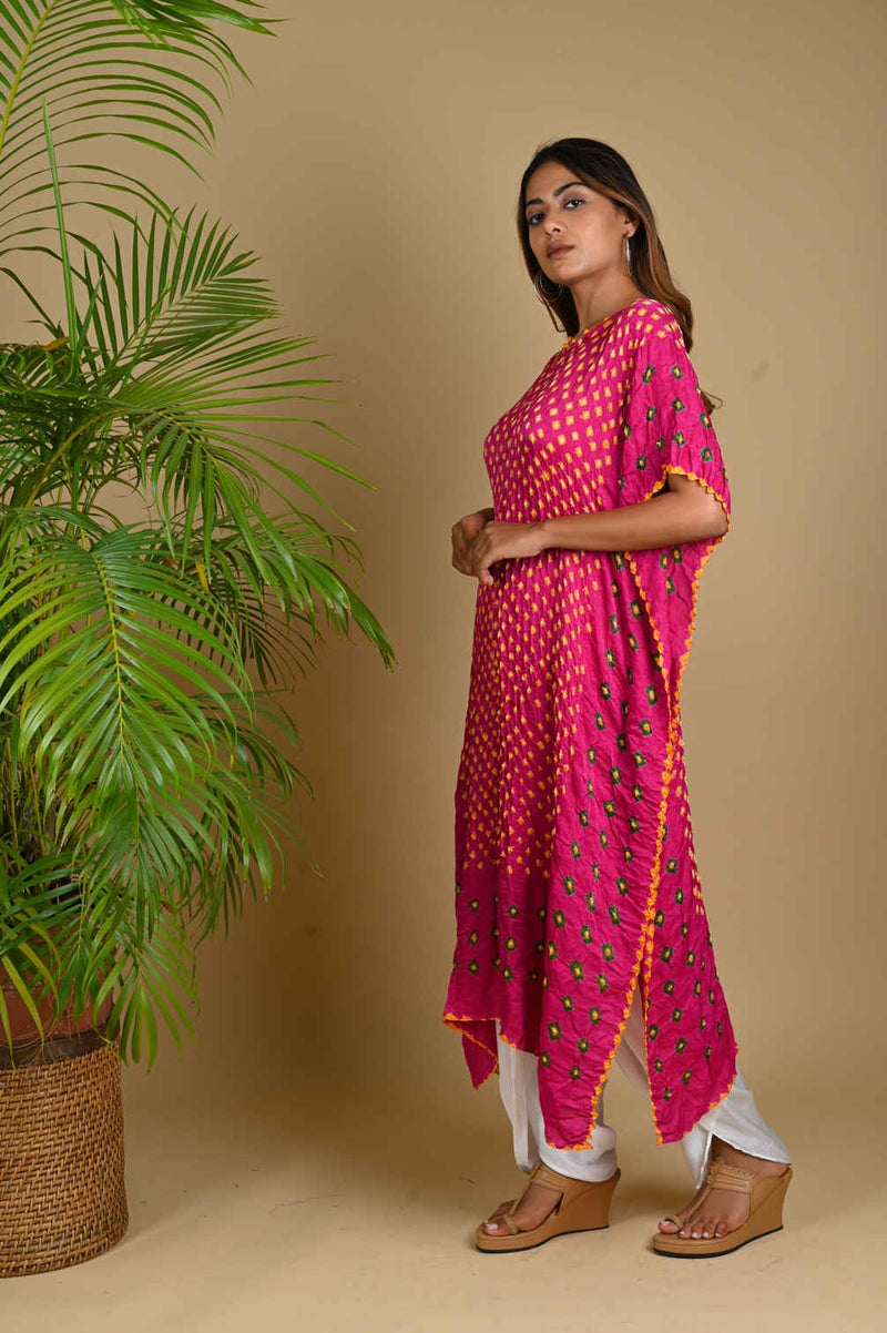 TRIPLE DOT KAFTAN-FUSCHIA PINK silk by Dyelogue for women Worldwide