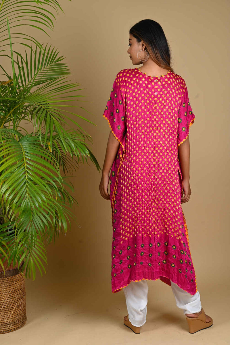 TRIPLE DOT KAFTAN-FUSCHIA PINK silk by Dyelogue for women Worldwide