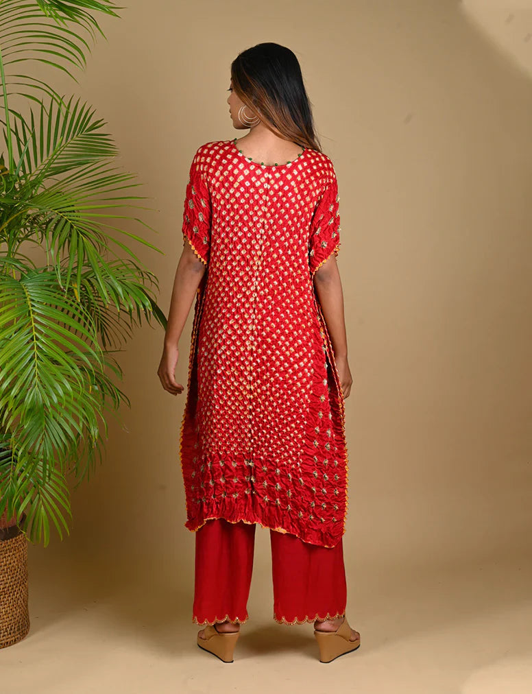 TRIPLE DOT KAFTAN-RED silk by Dyelogue in red color for women Worldwide