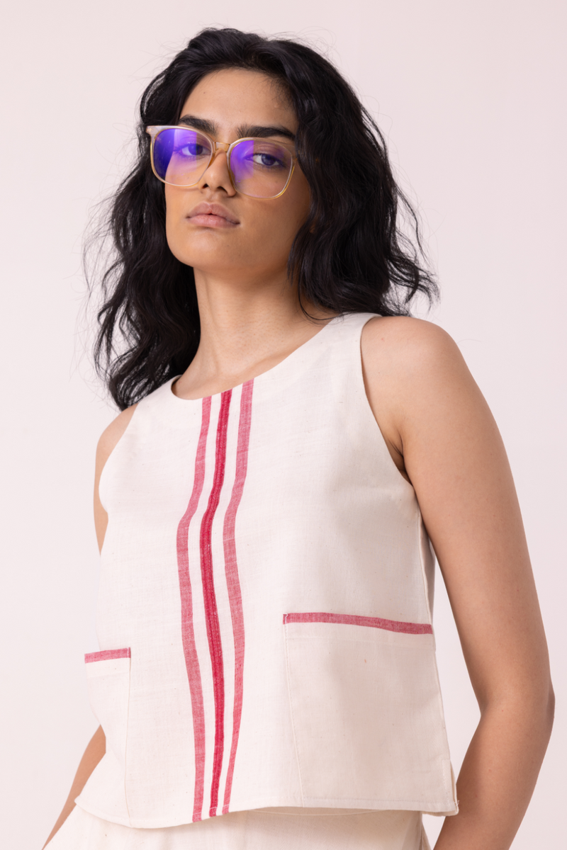 Tris Off White Handwoven Top cotton by The Summer House for women Worldwide