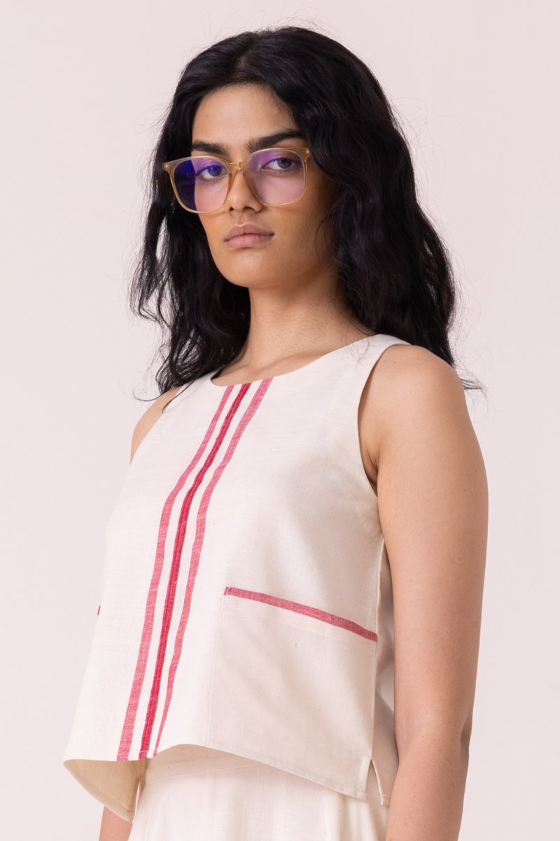 Tris Off White Handwoven Top cotton by The Summer House for women Worldwide