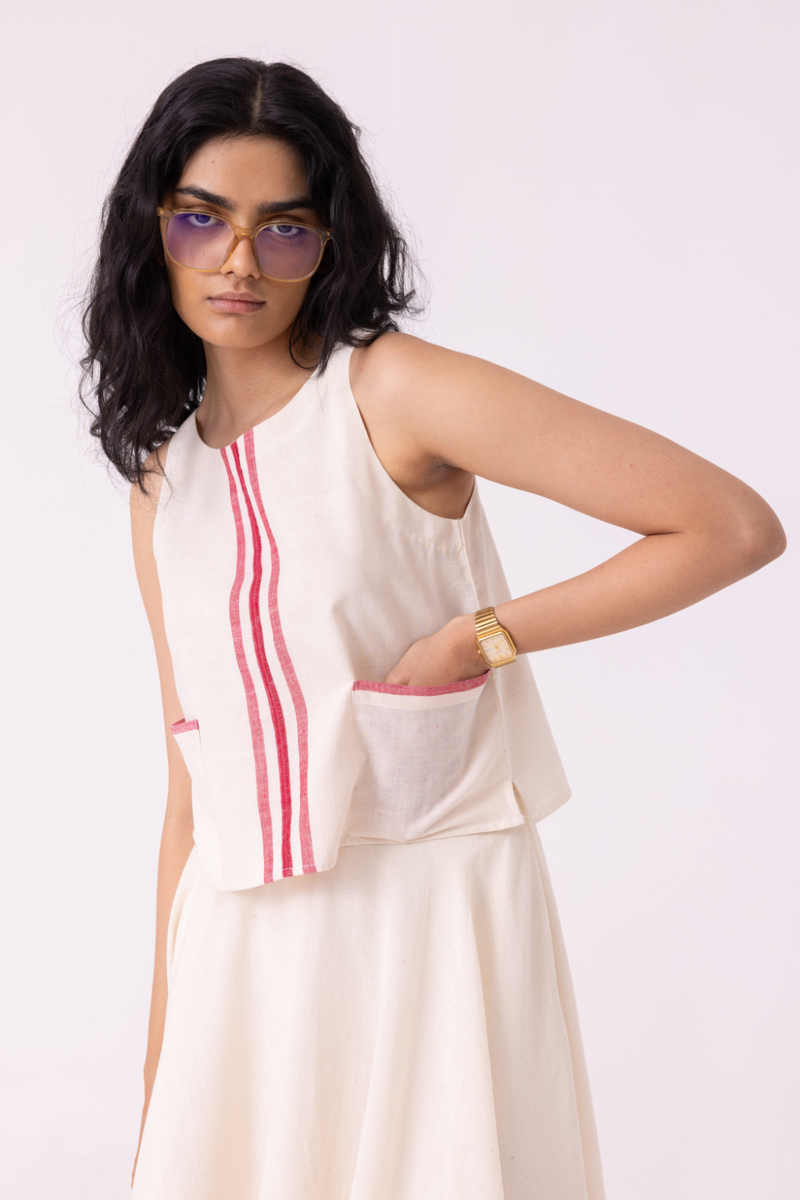 Tris Off White Handwoven Top cotton by The Summer House for women Worldwide