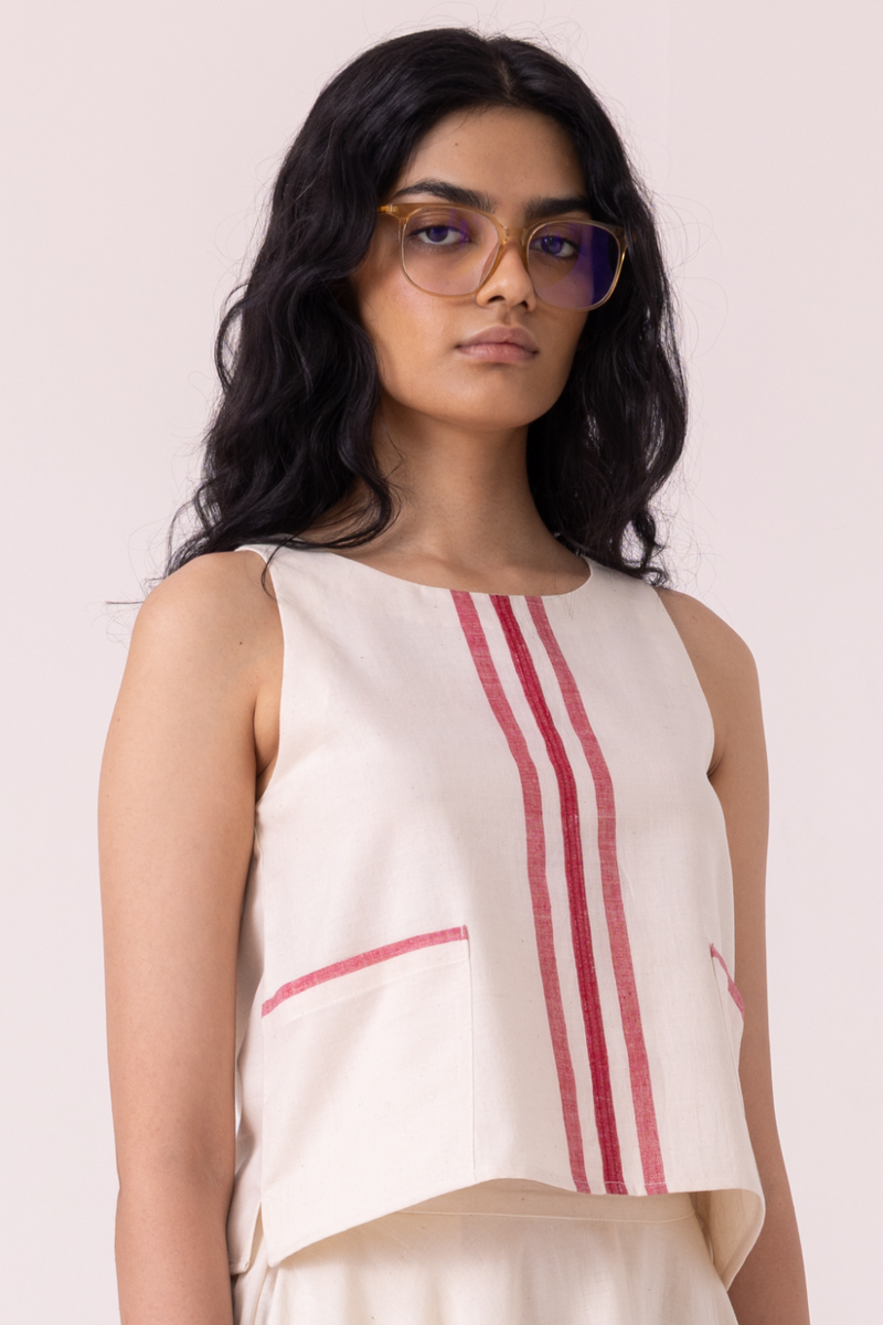 Tris Off White Handwoven Top cotton by The Summer House for women Worldwide