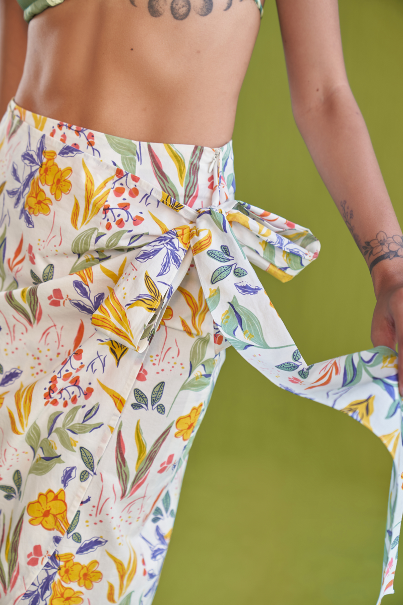 Tropical Garden Organic Cotton Wrap Skirt poplin by SUI for women Worldwide