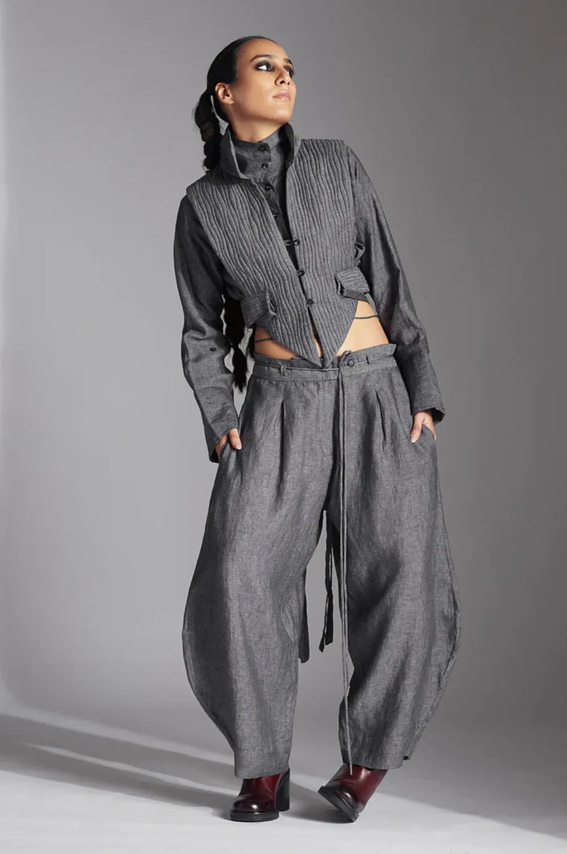 Tuen Jacket in Linen-Grey by Chola in grey color for women Worldwide
