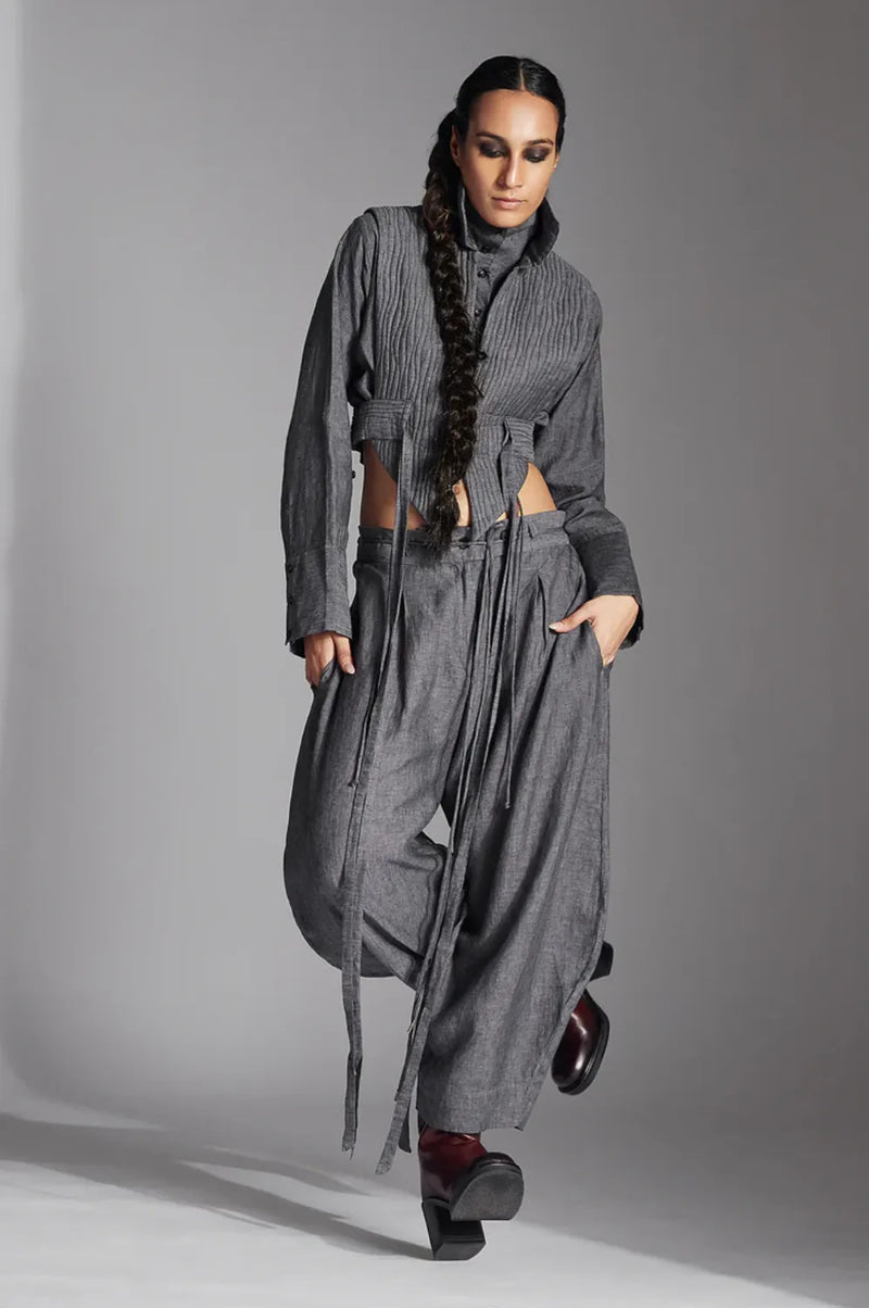 Tuen Jacket in Linen-Grey by Chola in grey color for women Worldwide