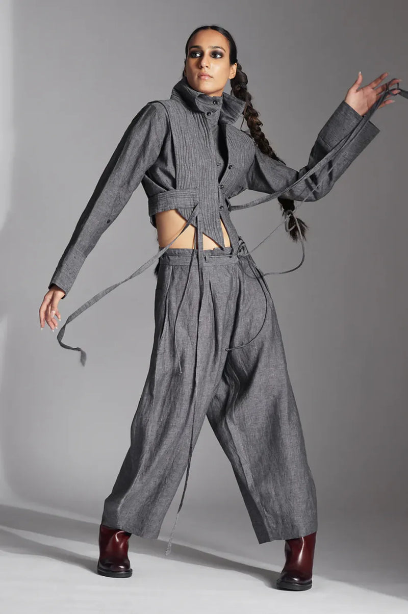 Tuen Jacket in Linen-Grey by Chola in grey color for women Worldwide