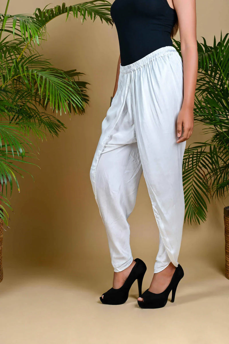 TULIP PANTS-WHITE silk by Dyelogue in white color for women Worldwide