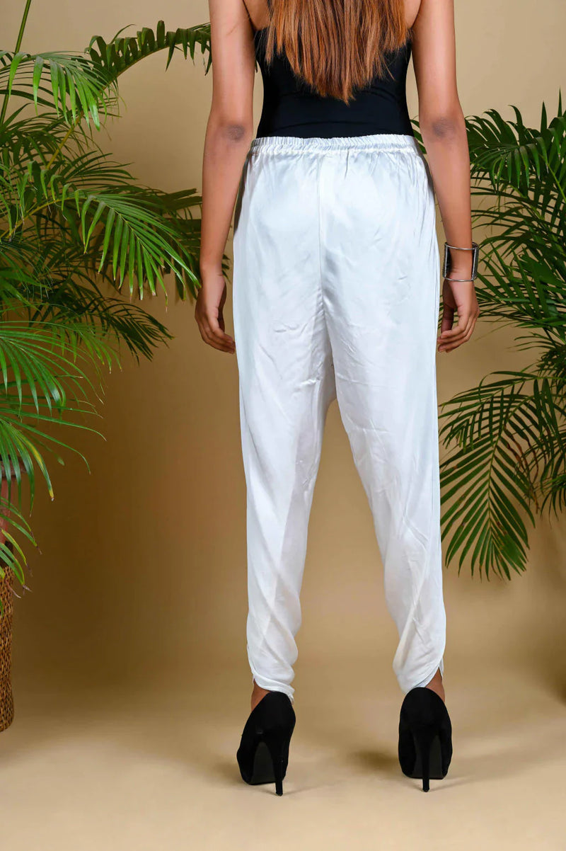 TULIP PANTS-WHITE silk by Dyelogue in white color for women Worldwide