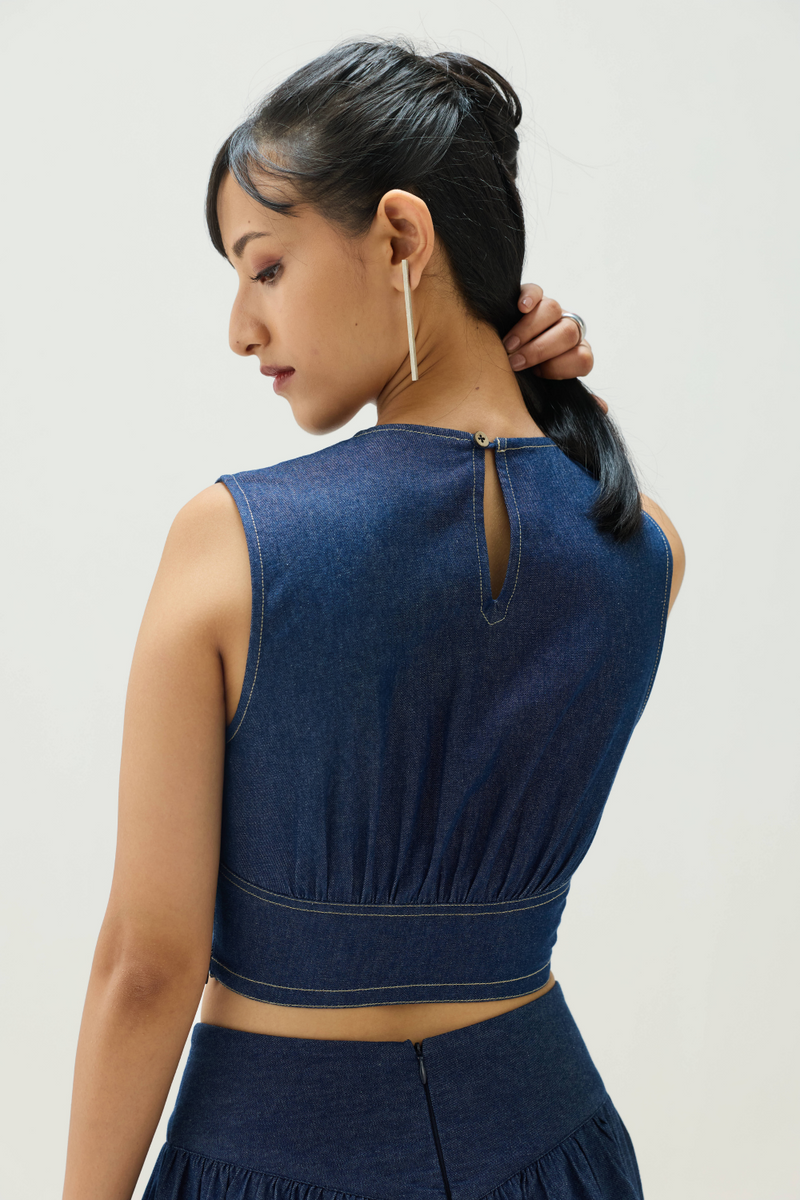 Twilight Sea Sustainable Denim Crop Top cotton by SUI for women Worldwide